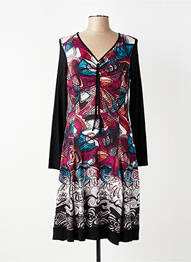 Robe mi-longue imprimé fantaisie manches longues noir CARLOPIK femme
