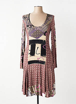 Robe mi-longue imprimé fantaisie manches longues marron CARLOPIK femme