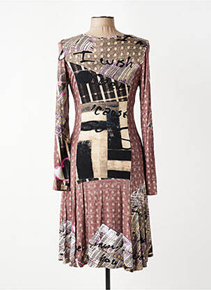 Robe mi-longue imprimé fantaisie manches longues marron CARLOPIK femme