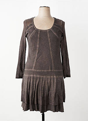 Robe mi-longue manches longues manches longues marron MALOKA femme