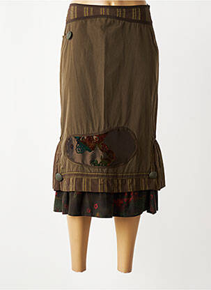 Jupe mi-longue taille à pinces marron ENJOY femme