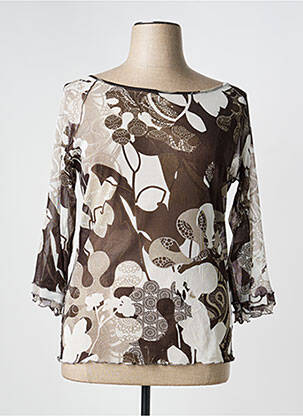 Top coupe fluide manches 3/4 marron FRANCK ANNA femme
