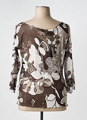 Top coupe fluide manches 3/4 marron FRANCK ANNA femme