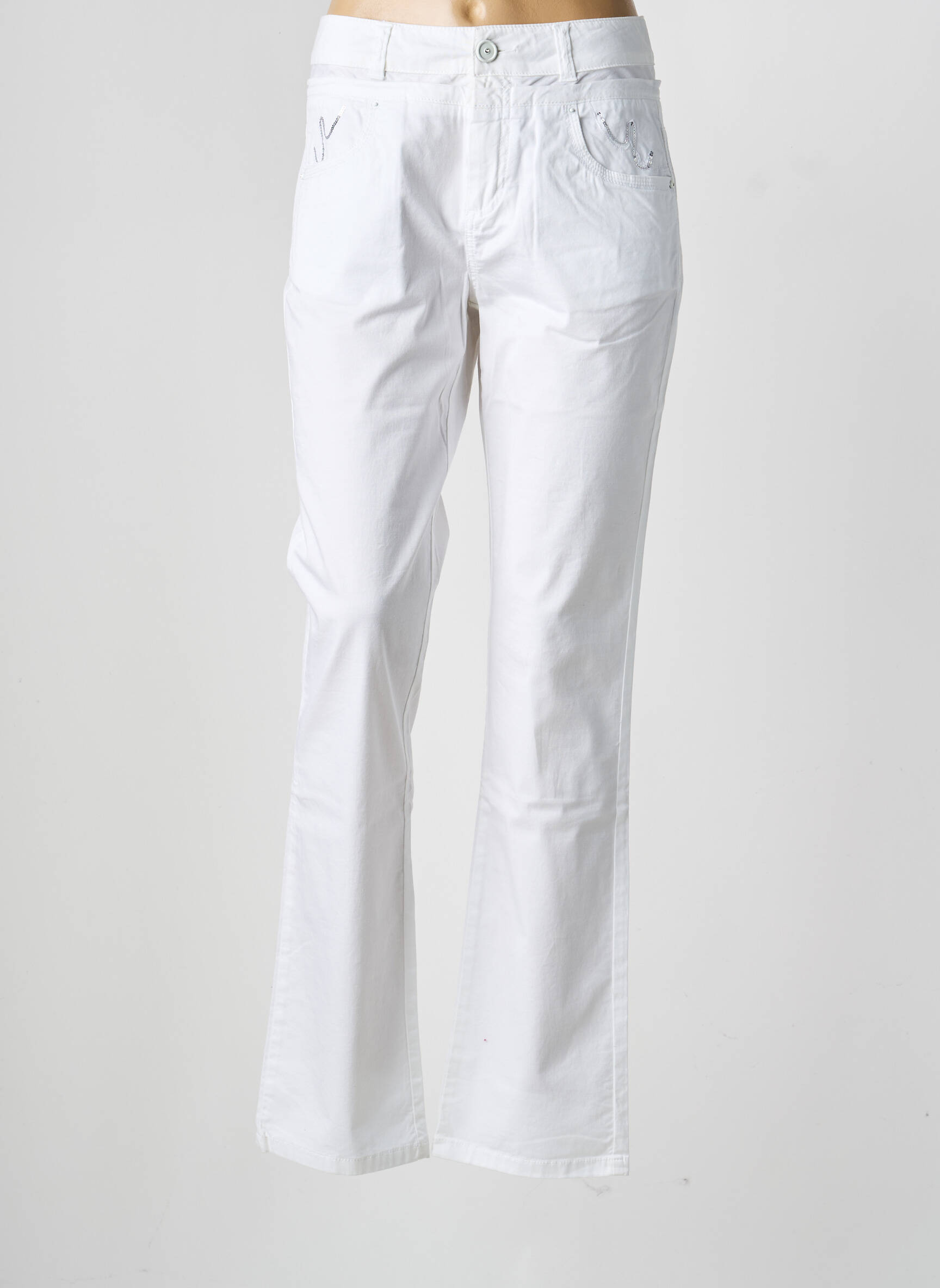 Pantalon slim tissage popeline taille normale blanc FRED SABATIER femme