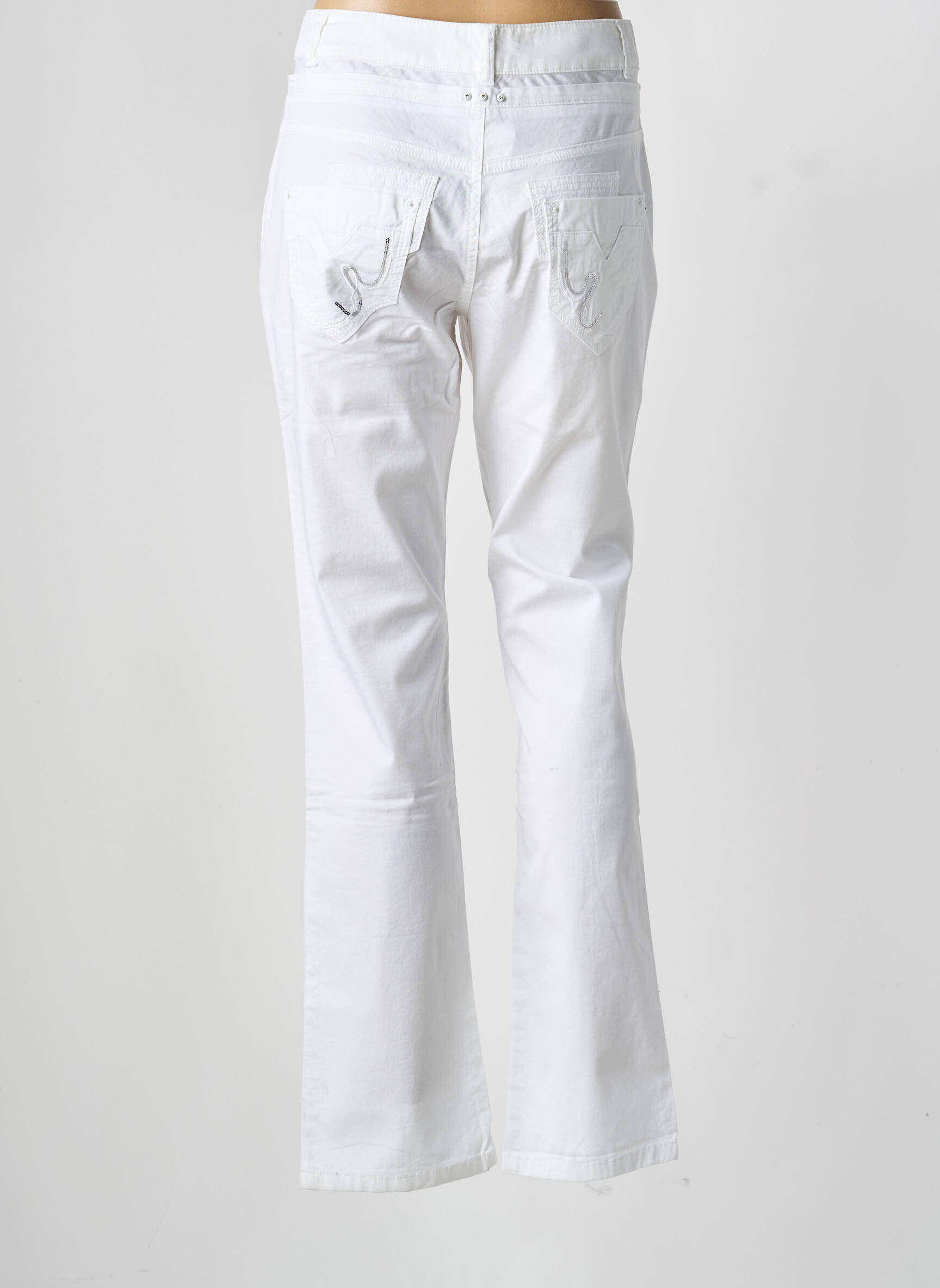 Pantalon slim tissage popeline taille normale blanc FRED SABATIER femme