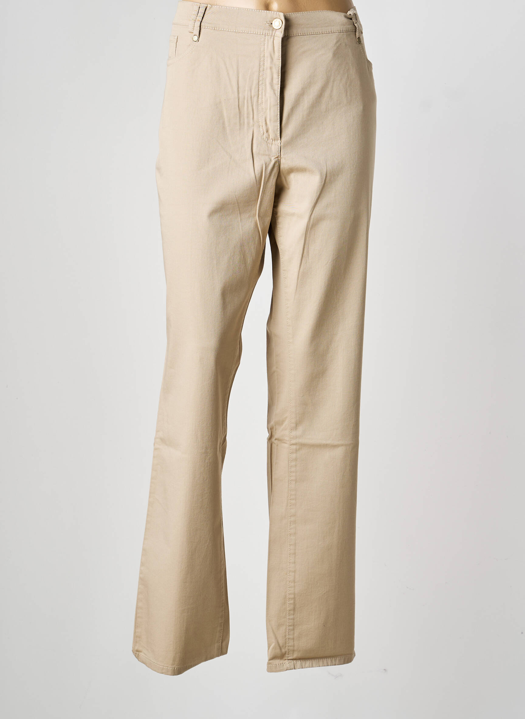 Pantalon droit tissage popeline taille normale beige GELCO femme