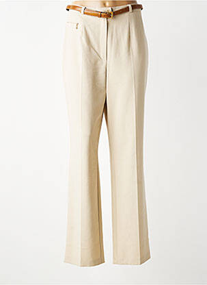 Pantalon droit tissage crêpe taille haute beige STEILMANN femme