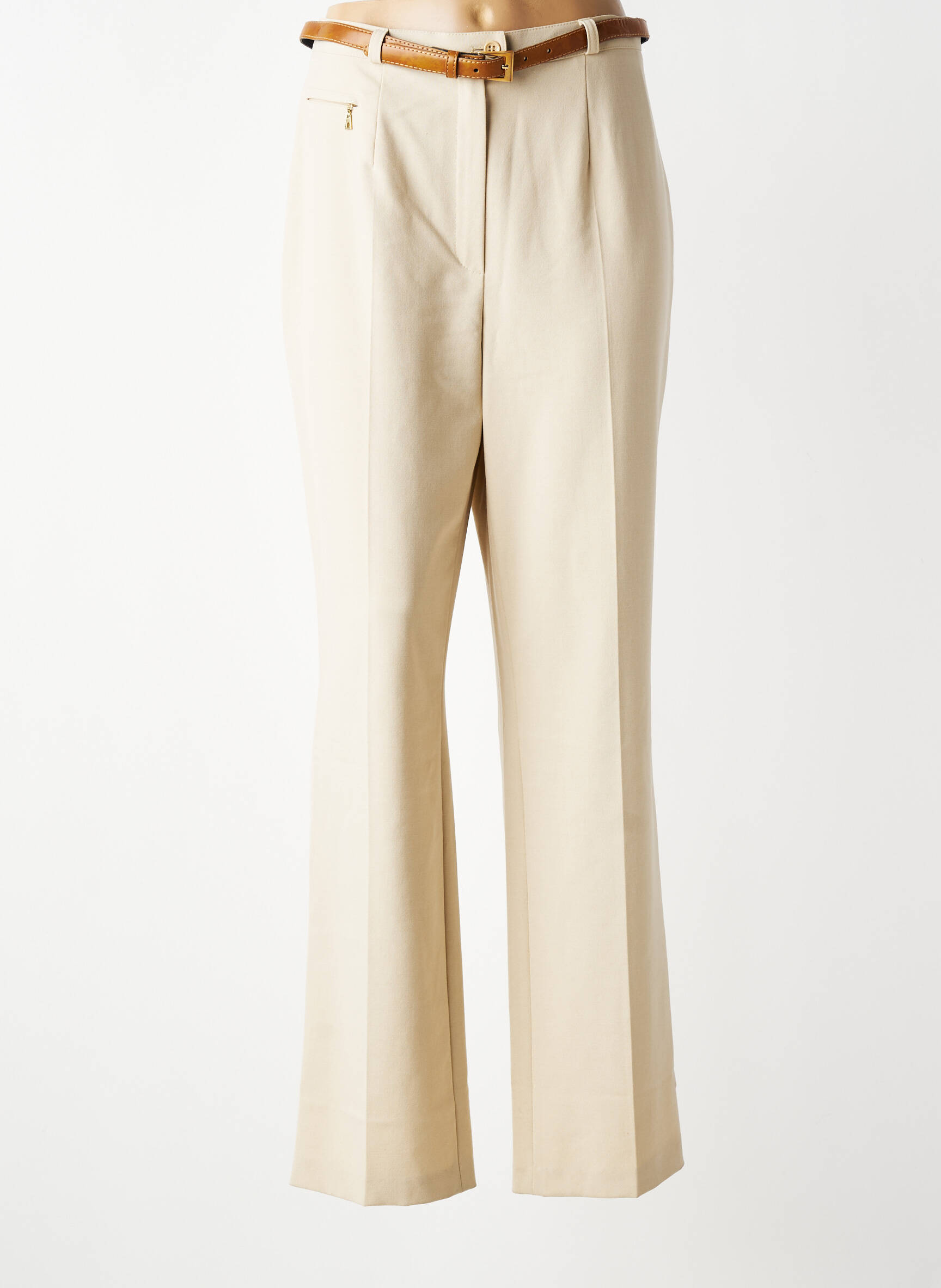 Pantalon droit tissage crêpe taille haute beige STEILMANN femme