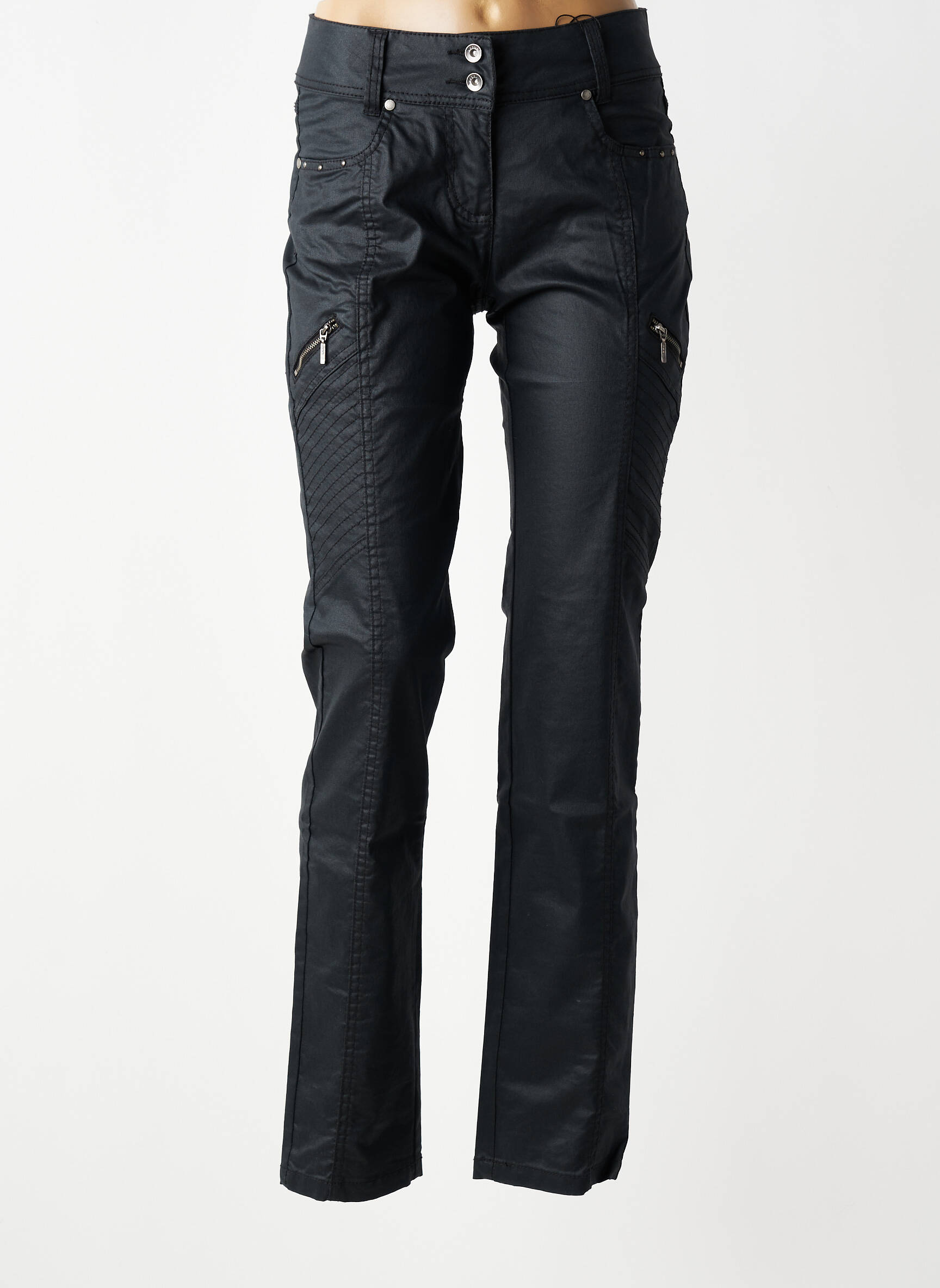Pantalon slim tissage enduit taille normale noir JENSEN femme