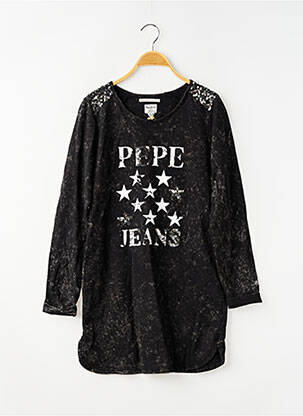 Robe mi-longue col rond manches longues noir PEPE JEANS fille