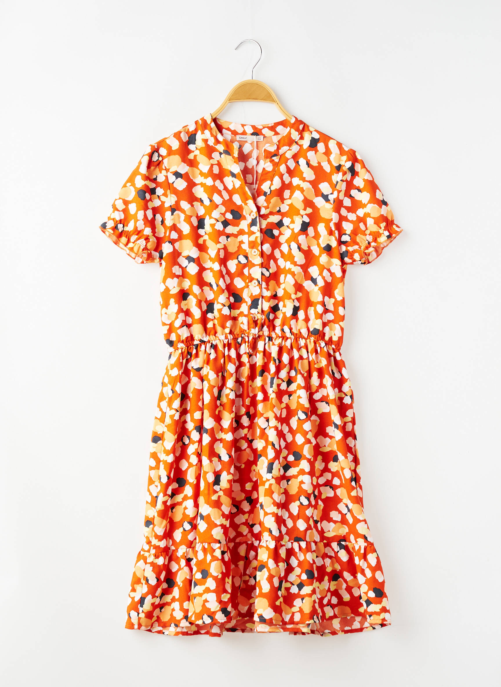 Robe mi-longue manches courtes manches courtes orange ONLY fille