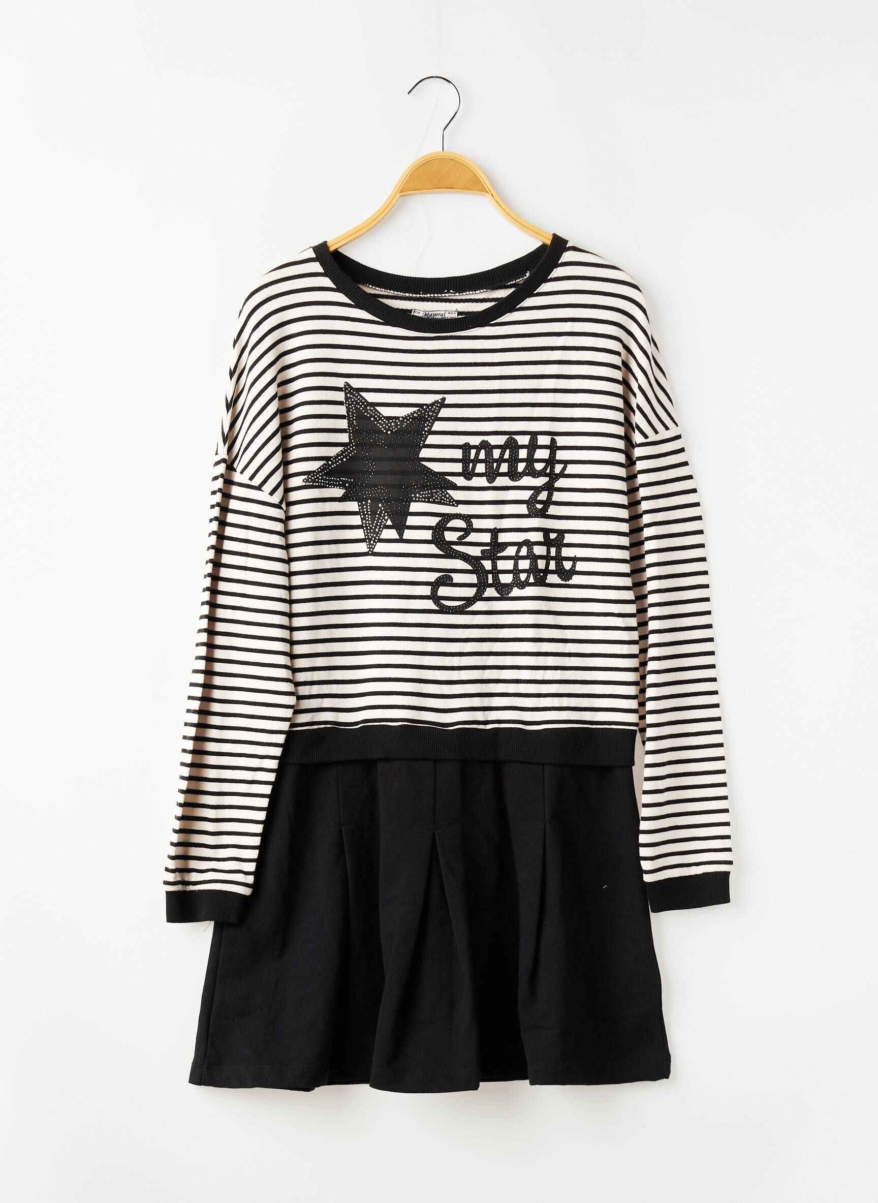 Robe mi-longue col rond manches longues noir MAYORAL fille