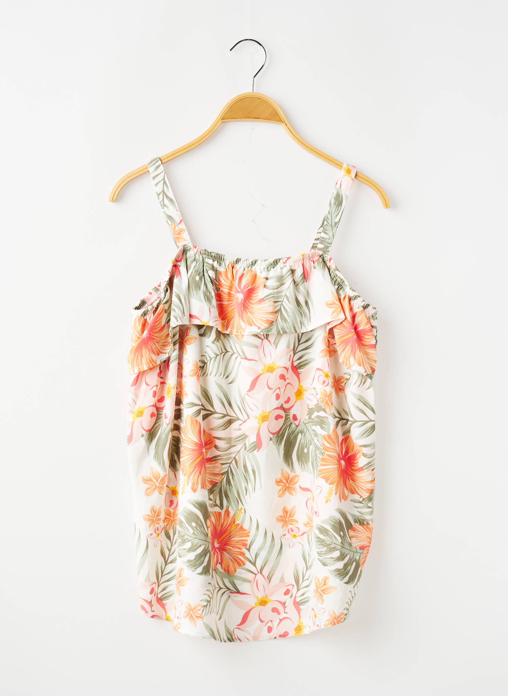 Top col carré fines bretelles vert BASIC NEEDS BY NAME IT fille