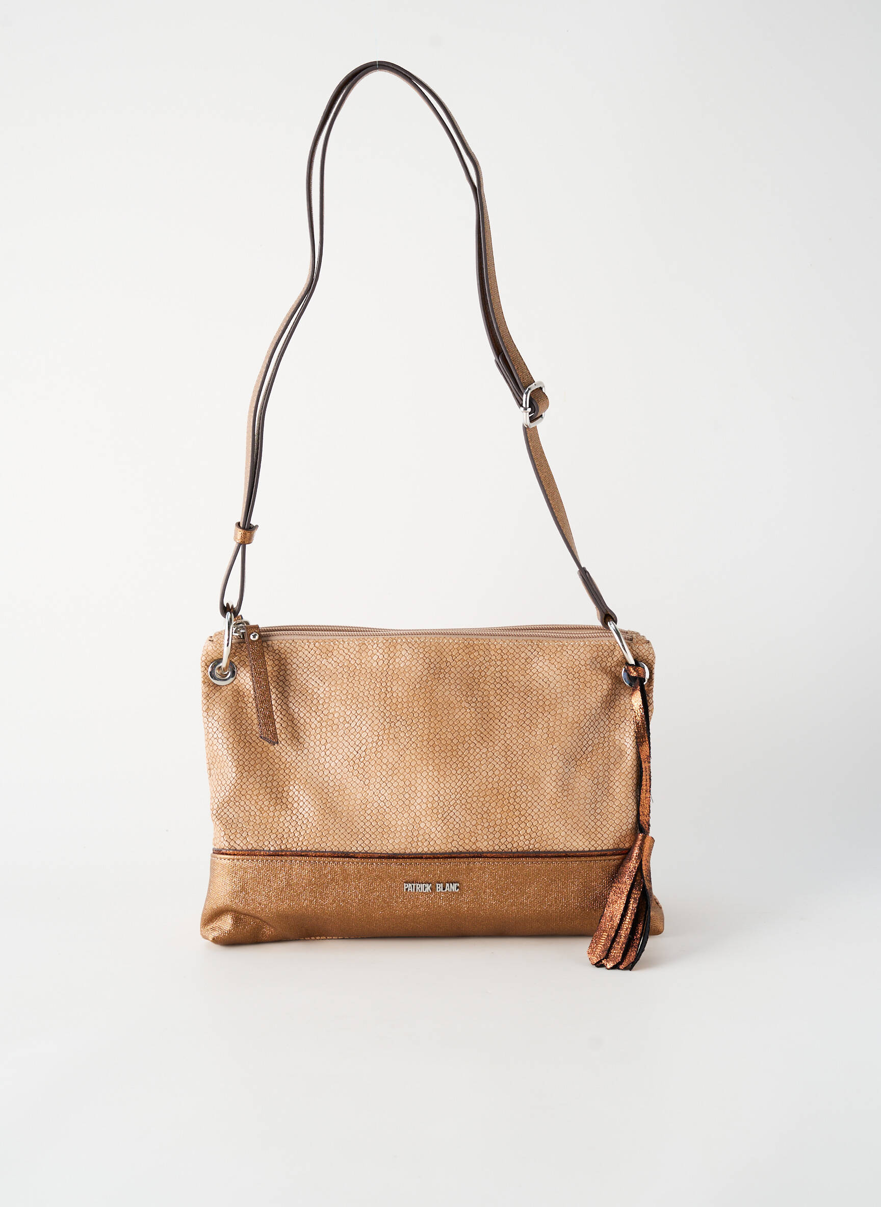 Sac multipoches forme rectangulaire marron PATRICK BLANC femme