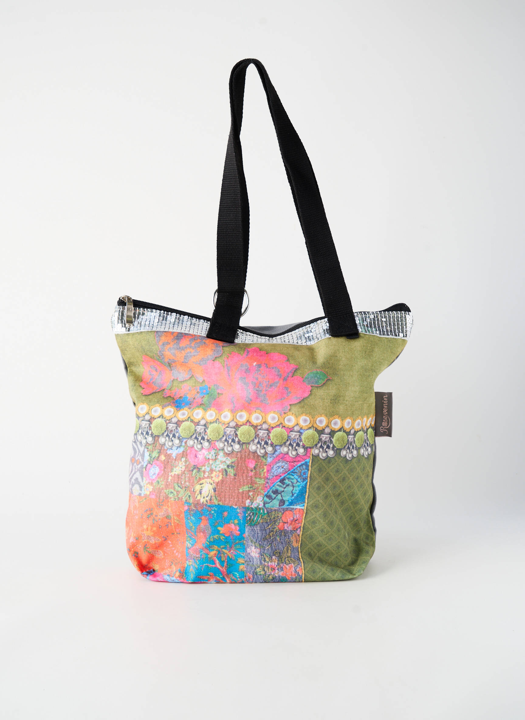 Sac fermeture zippée forme rectangulaire vert ROSE VENIN femme