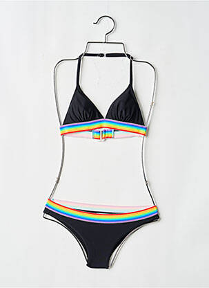 Maillot de bain 2 pièces imprimé rayures noir LAGON BLEU fille