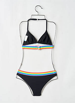 Maillot de bain 2 pièces imprimé rayures noir LAGON BLEU fille