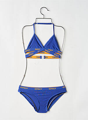 Maillot de bain 2 pièces effet matière satinée bleu ONLY fille