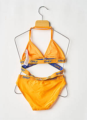 Maillot de bain 2 pièces effet matière satinée orange ONLY fille