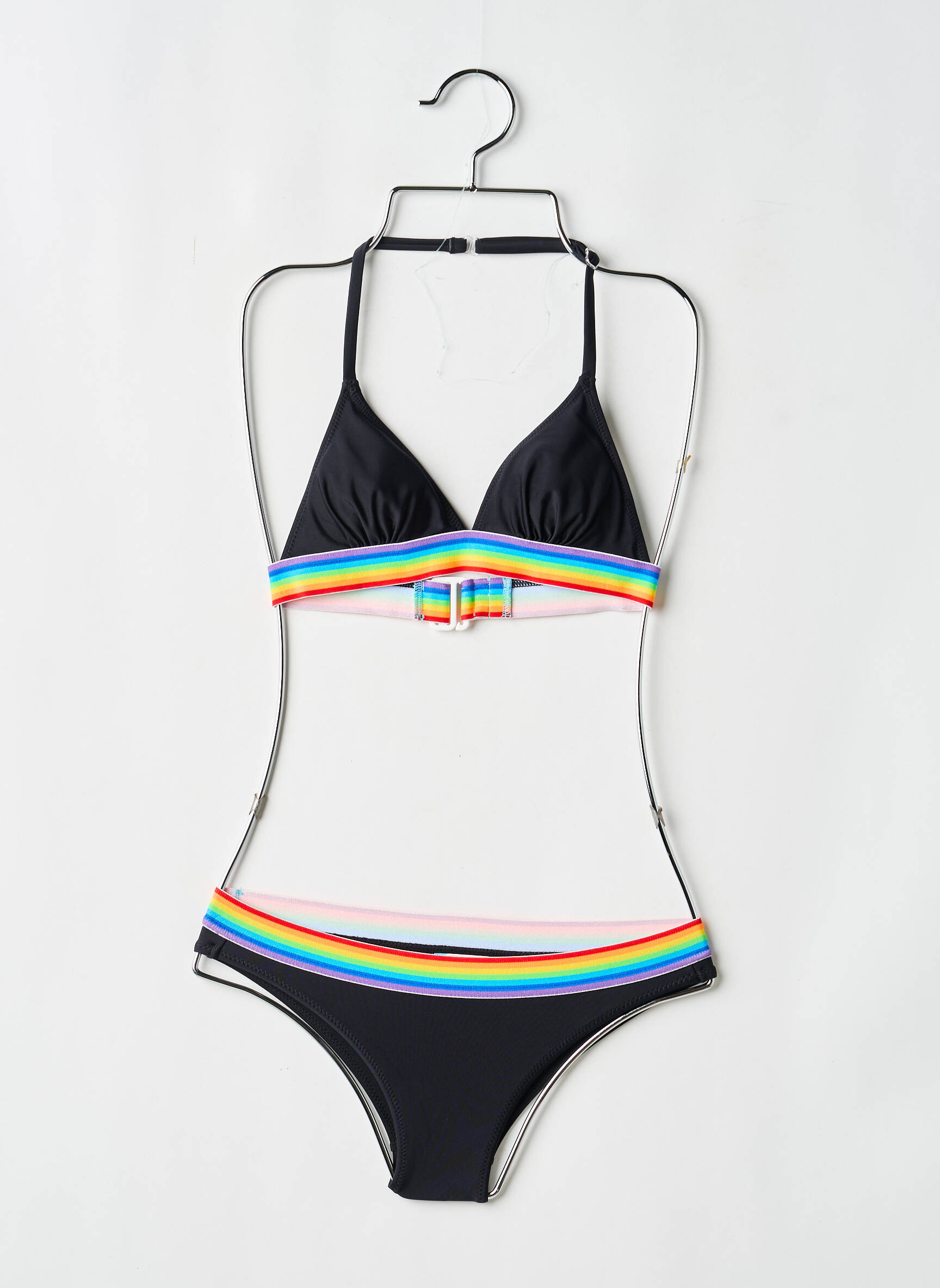 Maillot de bain 2 pièces imprimé rayures noir LAGON BLEU fille