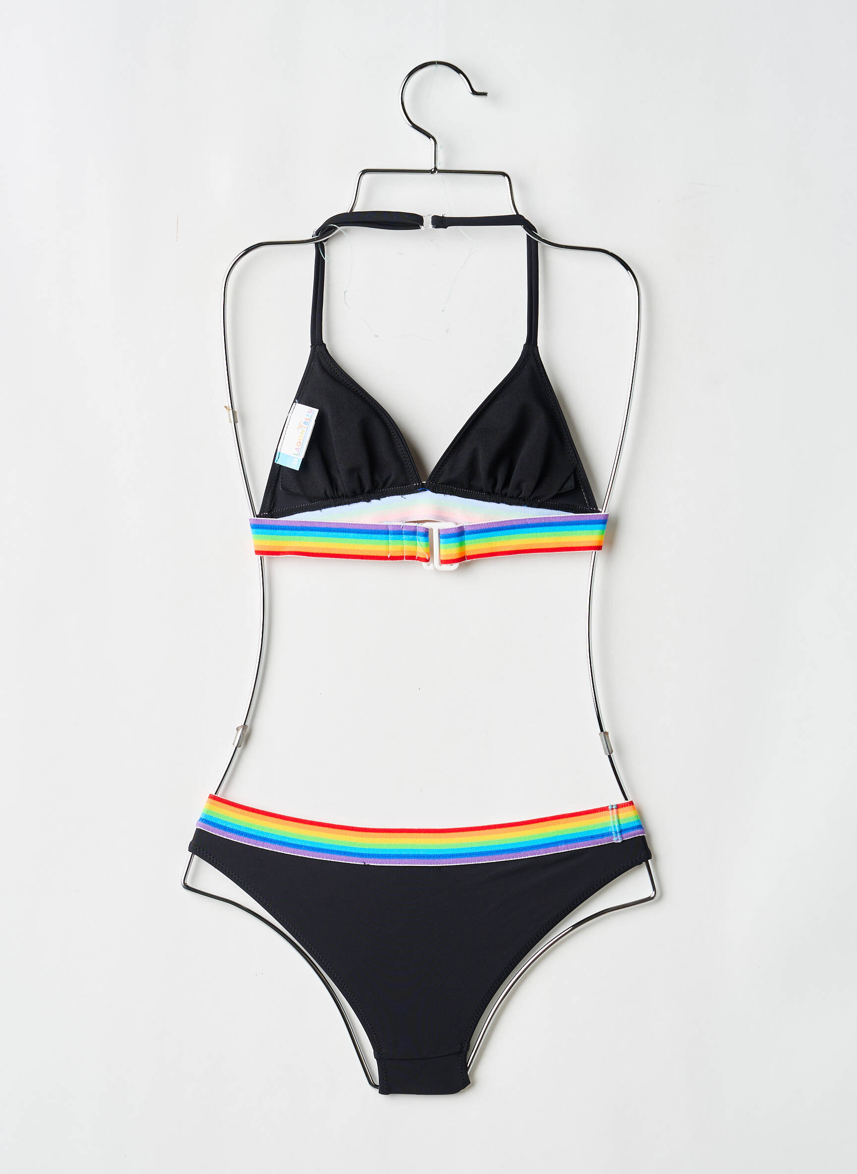 Maillot de bain 2 pièces imprimé rayures noir LAGON BLEU fille
