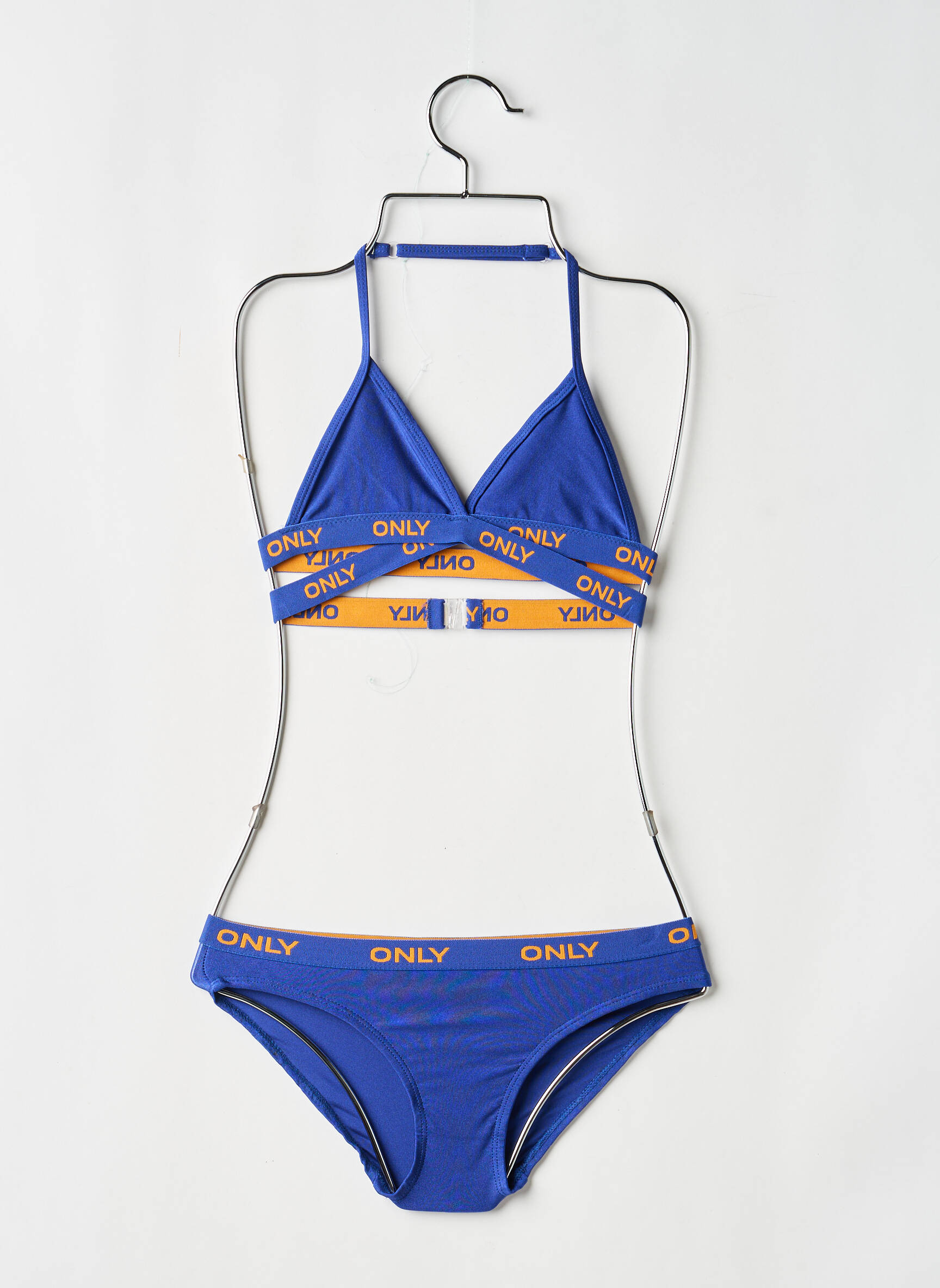 Maillot de bain 2 pièces effet matière satinée bleu ONLY fille