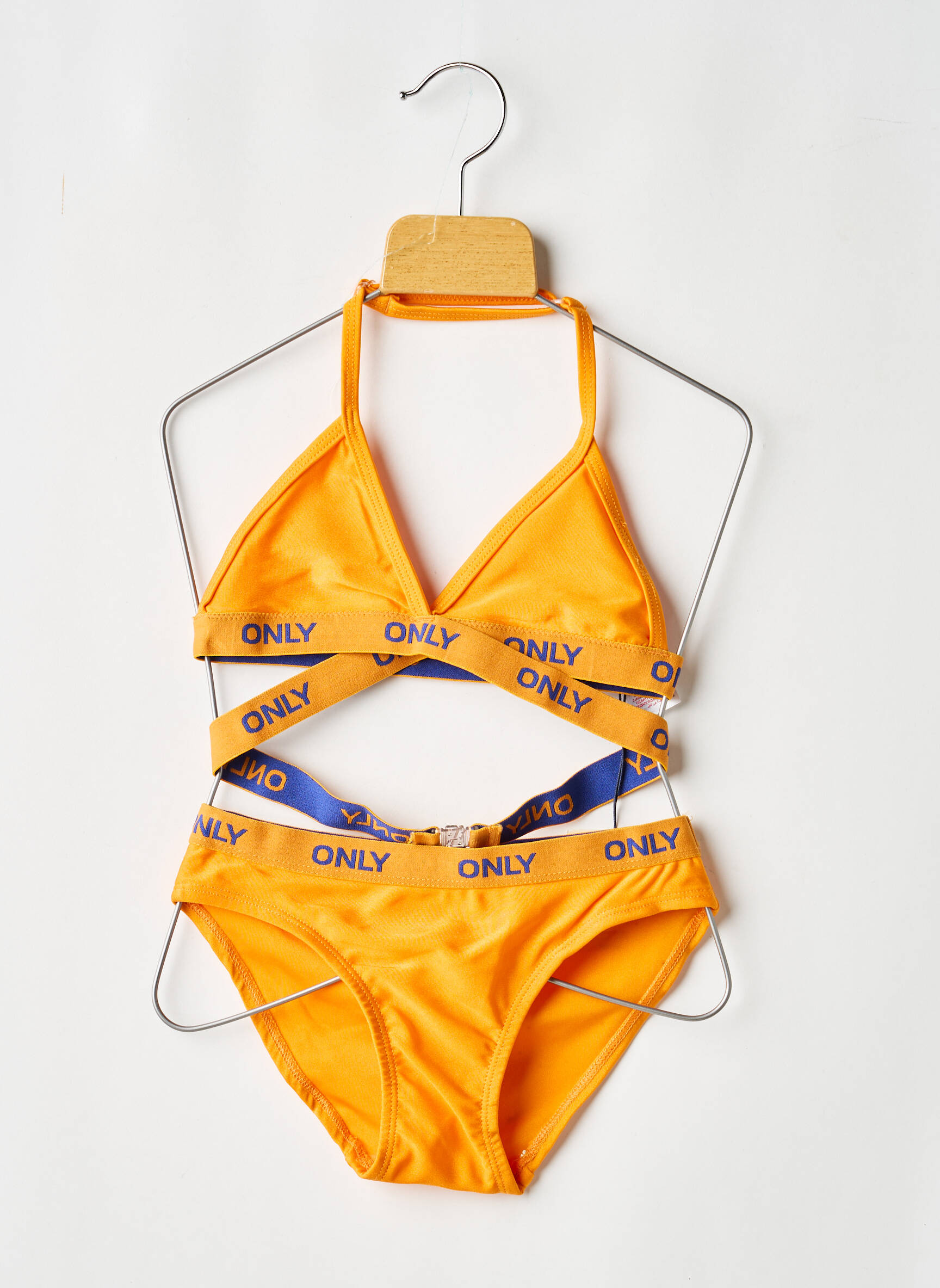 Maillot de bain 2 pièces effet matière satinée orange ONLY fille