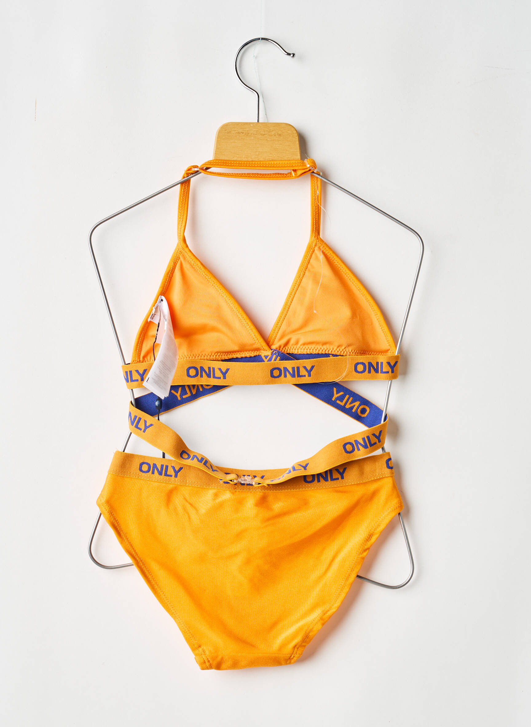 Maillot de bain 2 pièces effet matière satinée orange ONLY fille
