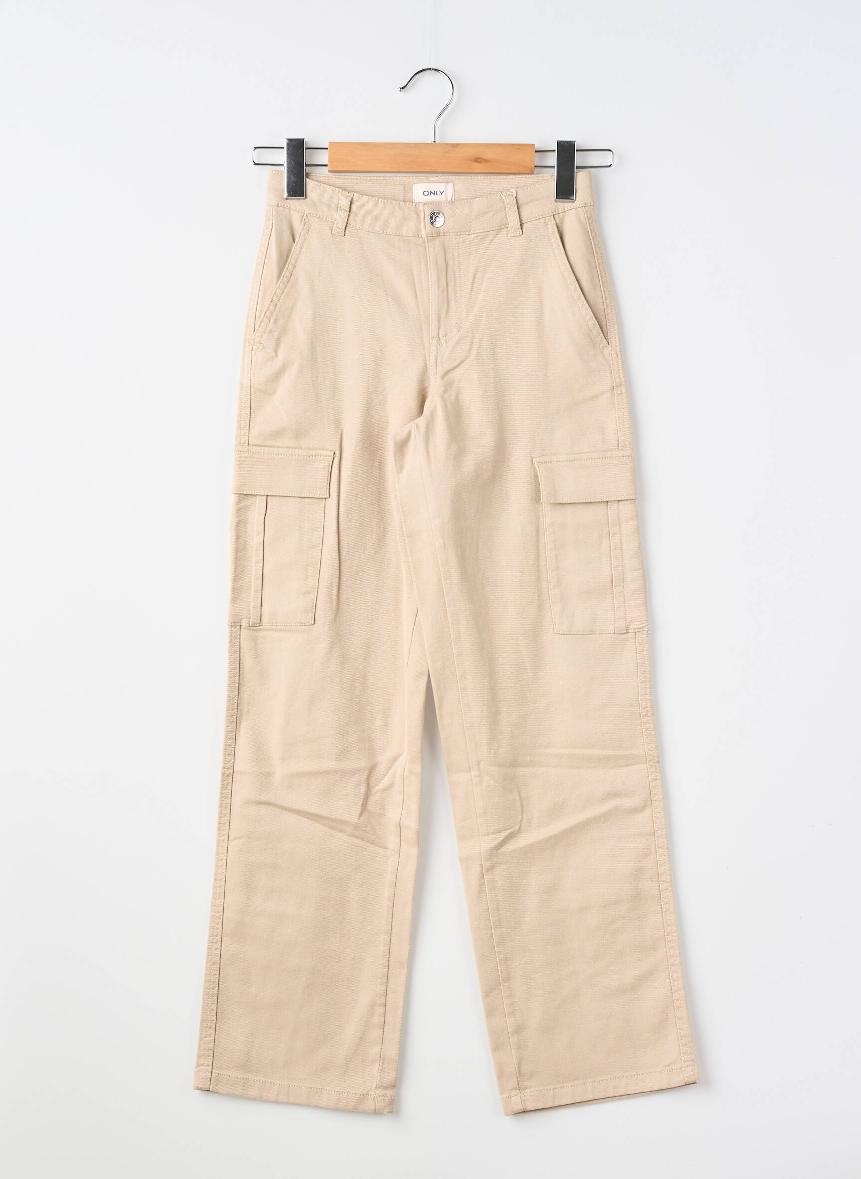 Pantalon cargo tissage denim taille ajustable beige ONLY fille