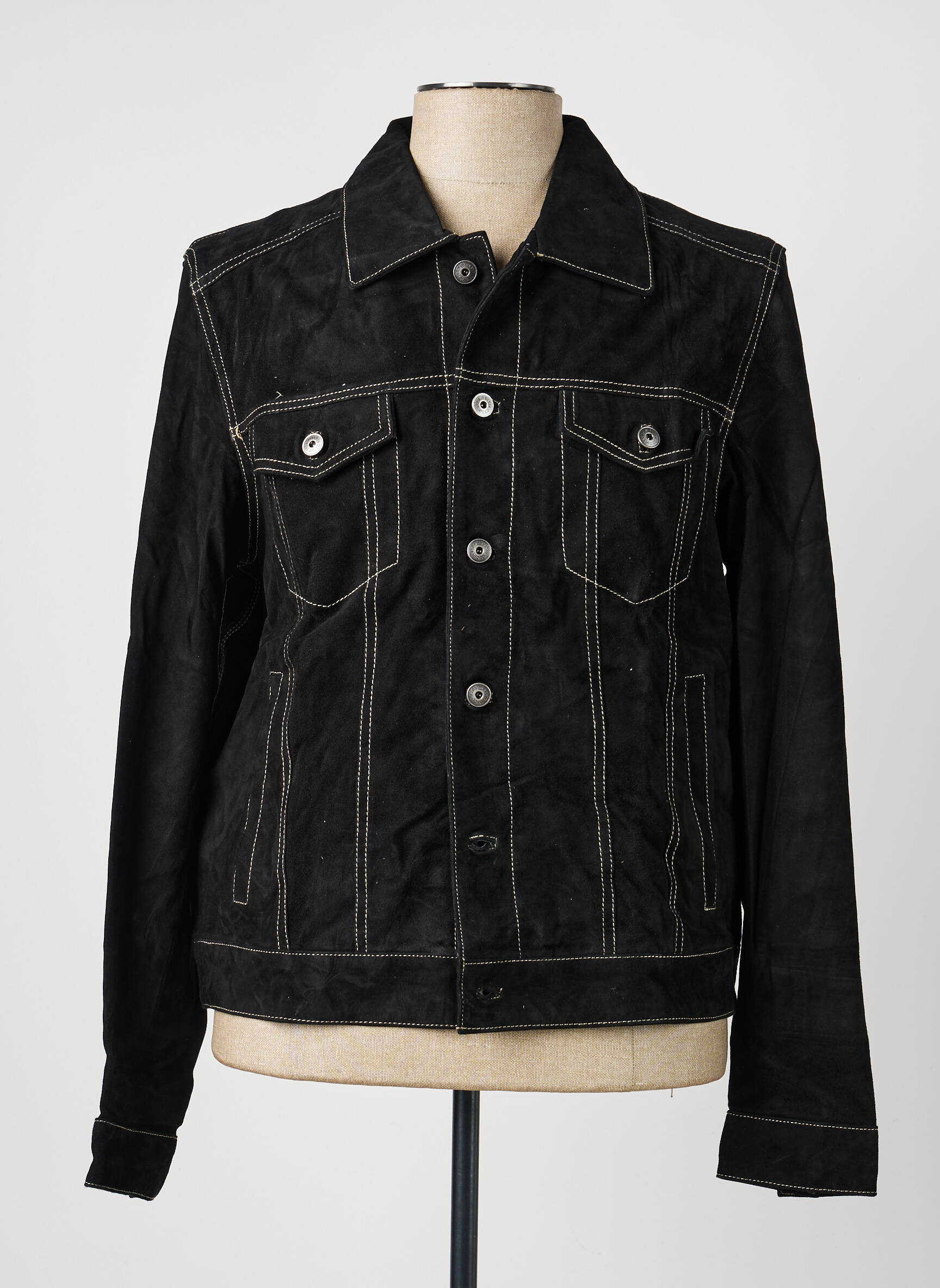 Veste en cuir tissage suedine noir IRON AND RESIN homme