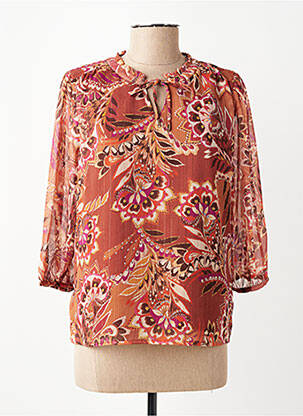 Blouse légère et transparente manches 3/4 marron JULIE GUERLANDE femme