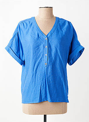 Blouse tissage crêpe manches courtes bleu JULIE GUERLANDE femme