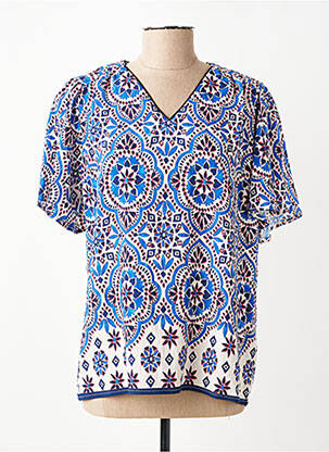 Blouse imprimé fantaisie manches courtes bleu JULIE GUERLANDE femme