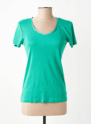 T-shirt col v manches courtes vert C'EST BEAU LA VIE femme
