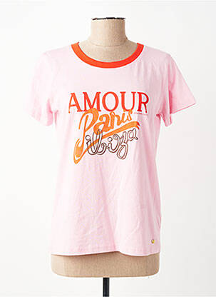 T-shirt sérigraphie manches courtes rose C'EST BEAU LA VIE femme