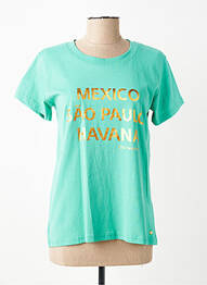 T-shirt sérigraphie manches courtes vert C'EST BEAU LA VIE femme