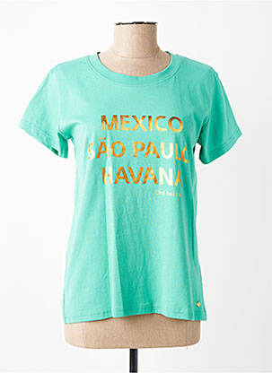 T-shirt sérigraphie manches courtes vert C'EST BEAU LA VIE femme