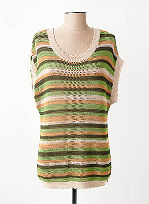 Pull maille ajourée manches courtes vert C'EST BEAU LA VIE femme