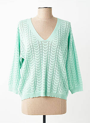 Pull maille ajourée manches 3/4 vert JULIE GUERLANDE femme