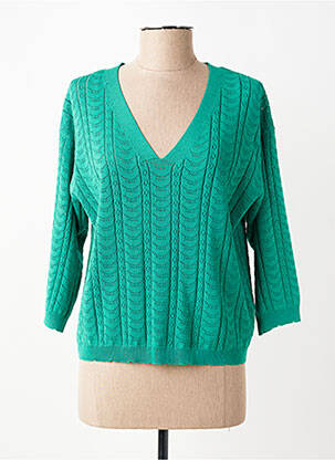 Pull maille ajourée manches 3/4 vert fonce JULIE GUERLANDE femme