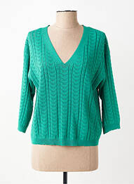 Pull maille ajourée manches 3/4 vert fonce JULIE GUERLANDE femme