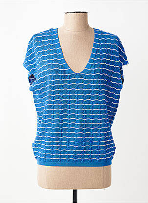 Pull maille ajourée manches courtes bleu JULIE GUERLANDE femme