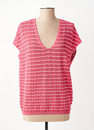 Pull maille ajourée manches courtes rose JULIE GUERLANDE femme
