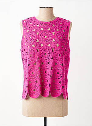 Pull maille ajourée sans manche rose C'EST BEAU LA VIE femme