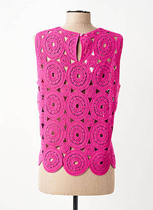 Pull maille ajourée sans manche rose C'EST BEAU LA VIE femme