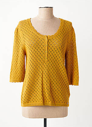 Pull maille ajourée manches 3/4 jaune C'EST BEAU LA VIE femme