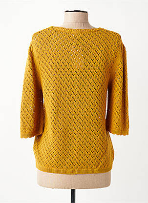 Pull maille ajourée manches 3/4 jaune C'EST BEAU LA VIE femme