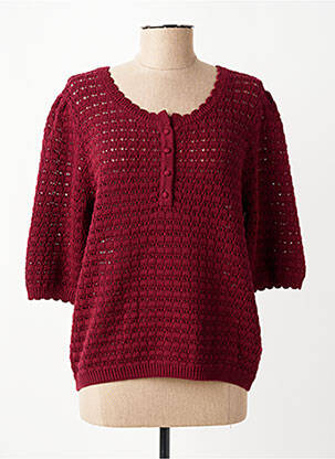 Pull maille ajourée manches 3/4 rouge C'EST BEAU LA VIE femme