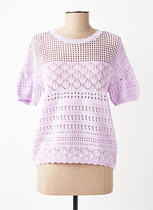 Pull maille ajourée manches courtes violet C'EST BEAU LA VIE femme
