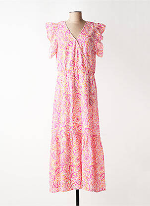 Robe longue imprimé fantaisie manches courtes rose C'EST BEAU LA VIE femme